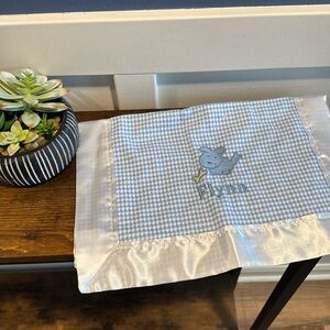 FLYNN monogram homemade Baby Blanket blue lovey security baby blanket satin trim